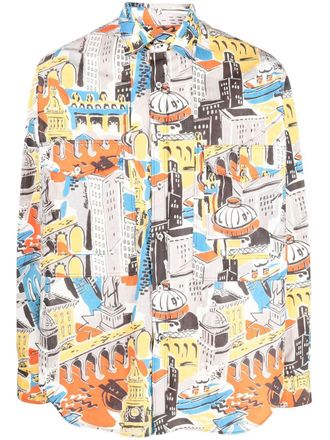 Moschino graphic-print long-sleeve shirt - men - Cotton/Polyamide - 40 - Grey