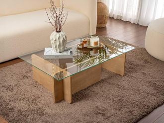 Vente-Unique Tempered Glass Coffee Table - Light Natural & Transparent - AZRA in Clear
