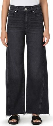 Paige Anessa High Waist Raw Hem Wide Leg Jeans in Ink Black at Nordstrom, Size 25