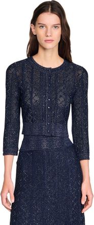 Sandro Strass knit cropped cardigan in Navy Blue at Nordstrom, Size X-Small