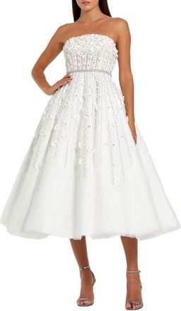Mac Duggal Embellished Lace Strapless Midi A Line Dress in Ivory at Nordstrom, Size 10
