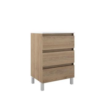 Saniclass Chaci PLUS Badkameronderkast - 60x86x46cm - 3 lades - Geintegreerde greep - MFC - eiken