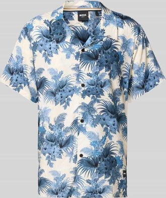 HUGO BOSS Relaxed Fit Freizeithemd mit Allover-Muster in Hellblau, Größe XXL