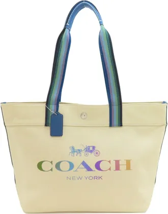 Coach Beige Blue Canvas Tote Bag (Pre-Owned)
