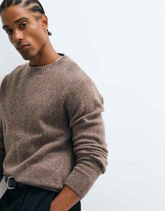 Selected Maglione lavorato a maglia in misto lana marrone puntinato