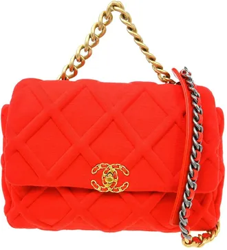 Chanel 19 Flap Quilted Jersey Red Cotton Handbag (Pre-Owned)