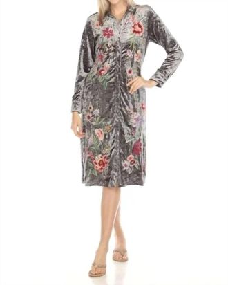Johnny Was Colette Shirt Dress In Crushed Velvet Silver