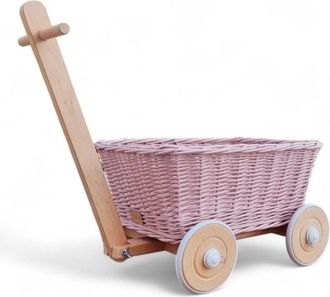 OEM Carrito De Juguete De Mimbre Rosa. Carrito De Juguete Con Escalera. Cesta De Juguete De Mimbre