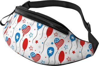 Generic Independence Day Us Flag Balloon Waist Bag Belt Bag Adjustable Fanny Packs For Workout Women Camping 14X35Cm