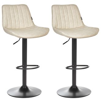 Beliani Beliani - Conjunto De 2 Sillas De Bar De Piel Sint&eacute;tica Patas De Acero Negro Sin Reposabrazos Comedor Beige Dubrovnik