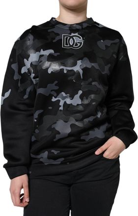 Dolce & Gabbana Womens Black Camouflage Round Neck Sweatshirt Sweater Viscose Nylon Clothing