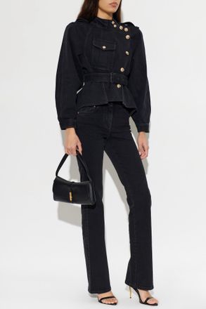 Balmain Denim Jacket With Belt, Womens, Blue