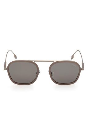 Ermenegildo Zegna 51mm Polarized Geometric Sunglasses in Light Gold /Striped Beige at Nordstrom