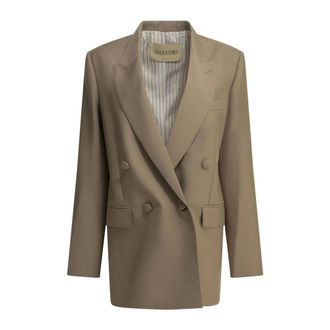 Valentino Dubbele Rij Knopen Mohair Blazer - Dames - Blazers - Beige - S - Wol - Jassen