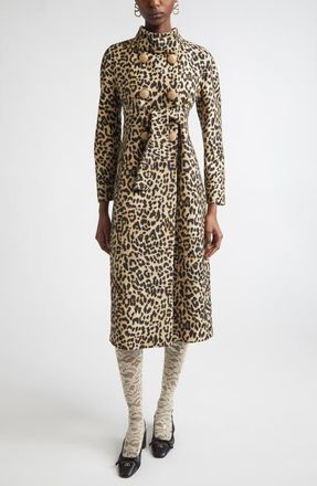 Valentino Garavani Leopard Print Wool Coat in Beige Multi at Nordstrom, Size 4 Us
