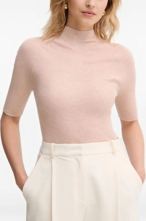 BOSS ribbed short-sleeve top - women - Virgin Wool - L - Pink