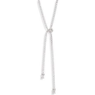 Nordstrom Cubic Zirconia Knotted Tennis Y-Necklace in Clear- Silver at Nordstrom