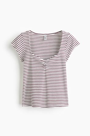 H&M Geripptes T-Shirt - Weiss/Gestreift