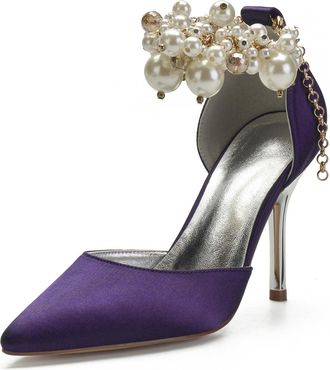 Miyoopark Womens High Heel Wedding Shoes Beaded Elegant Formal Party Pumps M528 Dark Purple UK 6.5