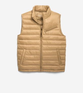 Cole Haan Mens 26.5 Zip Front Quilted Vest - Beige Size Medium