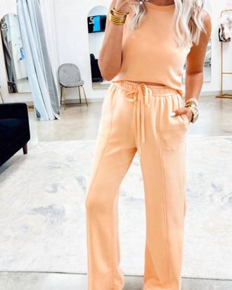 Skies Are Blue Clothing Cloudform Tank & Pants Set In Peach Puff