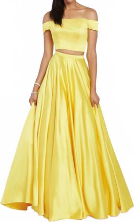 Alyce Paris Off The Shoulder Two Piece Satin Ball Gown In Yellow
