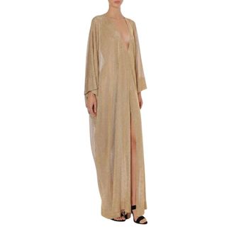 Alberta Ferretti Lurex Mesh Kaftan Dress - female - Alberta Ferretti - Gowns - Yellow - M - Dresses