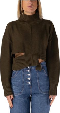 Maison Margiela Truien & Vesten, Dames, Bruin, M, Katoen, Versleten Crop Trui