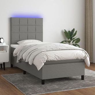 vidaXL Vidaxl - Cama Box Spring Colch&oacute;n Y Luces Led Tela Gris Oscuro 100x200 Cm