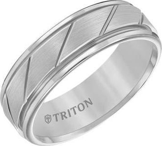 Triton 7MM Tungsten Carbide Ring with Diagonal Cut Center and Round Edge in Metallic Silver at Nordstrom, Size 12.5