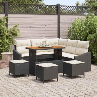 vidaXL Vidaxl - Conjunto De Sof&aacute; De Jard&iacute;n 9 Pcs Negro, Crema 110 X 55 X 71 Cm