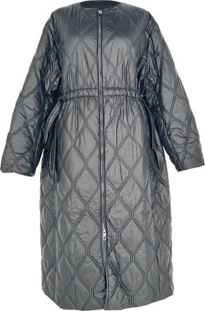 Ganni Ganni Diamond-Quilted Zip-Up Raincoat in Black Polyamide
