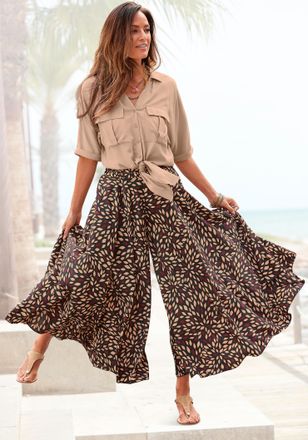 Lascana Hosenrock LASCANA, Damen, Gr. 34, braun (braun, bedruckt), Web, Obermaterial: 100% Polyester, bedruckt, figurumspielend kn&ouml;chelfrei, R&ouml;cke Hosenrock, 