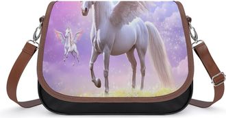 Generic Horse with Wings Rainbow Crossbody Bags for Women Fashion Leather Shoulder Handbags With Adjustable Strap