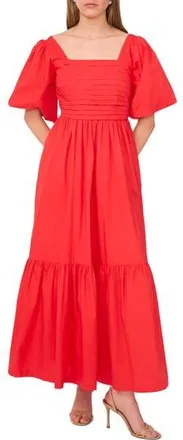 CeCe by Cynthia Steffe Pleated Bodice Puff Sleeve Cotton Maxi Dress in Deep Rouge at Nordstrom Rack, Size Xx-Small