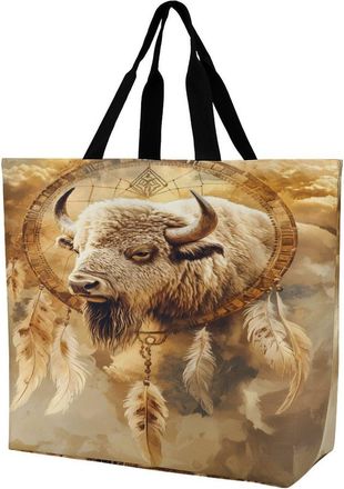 Generic Dreamcatchers Bison Tote Bag Reusable Grocery Shopping Bags Large Travel One Shoulder Handbag for Picnic Work