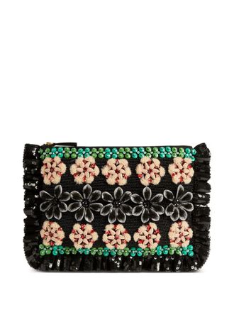 La DoubleJ embroidered clutch bag - women - Metal (Other)/glass/Acrylic/Cotton/Viscose/Plastic - One Size - Black