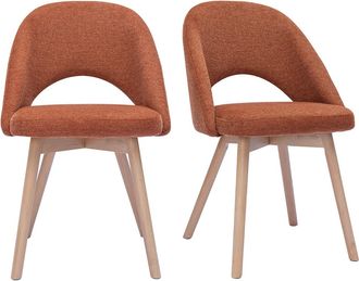 Miliboo Miliboo - Set De 2 Sillas N&oacute;rdicas De Tejido Efecto Aterciopelado Texturizado Terracota Y Madera Clara Cosette