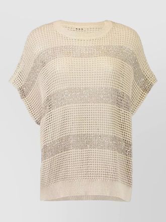 Brunello Cucinelli round neck striped knit short sleeve sweater