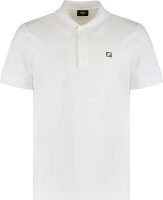 Fendi Katoenen Polo Shirt met Ribboorden - Heren - Polos - Wit - S - Katoen - Tops