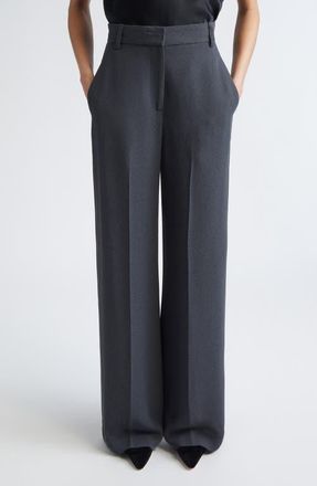 St. John High Waist Heathered Crepe Wide Leg Pants in Dark Grey Melange at Nordstrom, Size 14