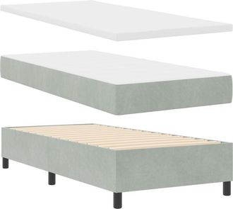 vidaXL Box Spring Bed with Mattress Light grey 90 x 190 cm Velvet vidaXL