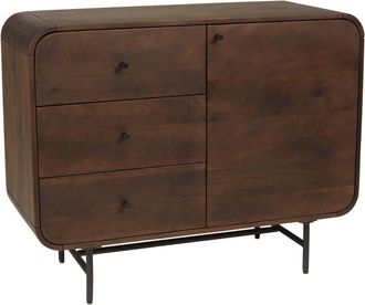 Macabane Aparador de dise&ntilde;o en madera oscura y metal negro, con 1 puerta