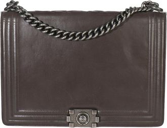 Chanel Grey Leather XL Reverso Boy Bag (Authentic Pre-Loved)