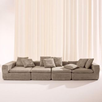 Sweeek Sof&aacute; envasado al vac&iacute;o modular de tela chenilla, 5 plazas, beige