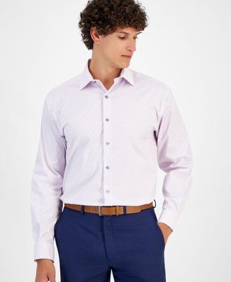 Alfani Dress Shirt MensLavender Geo Print Regular-Fit FTS259