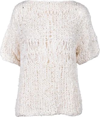 Wild Cashmere White Boxy Boat-Neck Silk Sweater