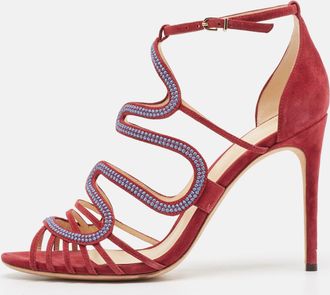 Alexandre Birman Burgundy Suede Ankle Strap Sandals