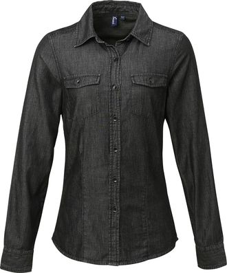 Premier Dames/dames Jeanssteek Denimshirt met lange mouwen (Zwarte denim)