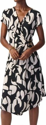 Joseph Ribkoff Geometric Asymmetric Faux Wrap Dress In Black/moonstone